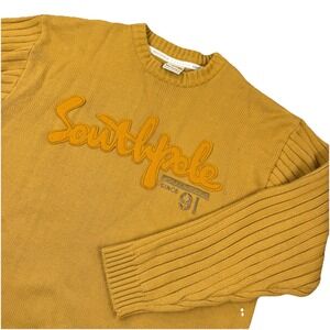 Southpole‎ XL Waffle Knit Sweater Golden Rod Yellow Embroidered Logo Y2K Skater